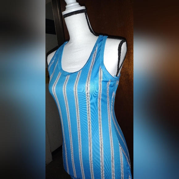 Short Stuff Ent Pants - Blue Black White Strip Body Suit 🆕